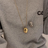 Oval Metal Necklace for Women Long Sweater Chain Charm