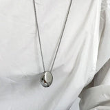 Oval Metal Necklace for Women Long Sweater Chain Charm