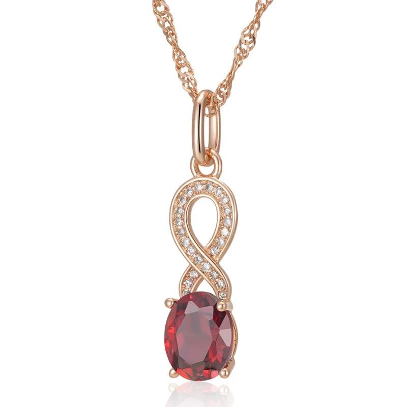 Kinel Red Zircon Pendant Necklace 585 Rose Crystal Flower Vintage Jewelry
