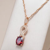 Kinel Red Zircon Pendant Necklace 585 Rose Crystal Flower Vintage Jewelry