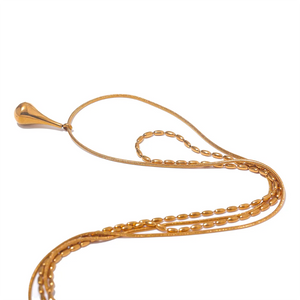 Stainless Steel Double Layer Chain Overlay Necklace Pendant Waterproof Jewelry
