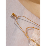 Stainless Steel Double Layer Chain Overlay Necklace Pendant Waterproof Jewelry