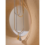 Stainless Steel Double Layer Chain Overlay Necklace Pendant Waterproof Jewelry