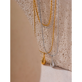 Stainless Steel Double Layer Chain Overlay Necklace Pendant Waterproof Jewelry