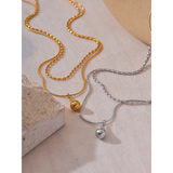 Stainless Steel Double Layer Chain Overlay Necklace Pendant Waterproof Jewelry