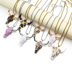Multicolor Bull Head Pendant Acrylic Bone Amulet Vintage Charm