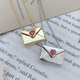 Copper Envelope Necklace with Red Hearts