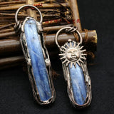 Raw Kyanite Crystal Pendant Sun God Long Necklace