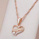Kinel Hot 585 Rose MaMa Heart Pendant Necklace with Natural Zircon