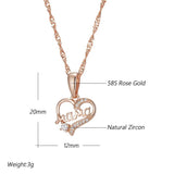 Kinel Hot 585 Rose MaMa Heart Pendant Necklace with Natural Zircon