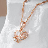 Kinel Hot 585 Rose MaMa Heart Pendant Necklace with Natural Zircon