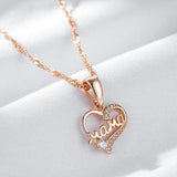Kinel Hot 585 Rose MaMa Heart Pendant Necklace with Natural Zircon
