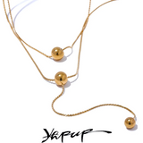 Stainless Steel Round Bead Long Layered Necklace Pendant Chain