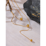 Stainless Steel Round Bead Long Layered Necklace Pendant Chain