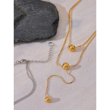 Stainless Steel Round Bead Long Layered Necklace Pendant Chain