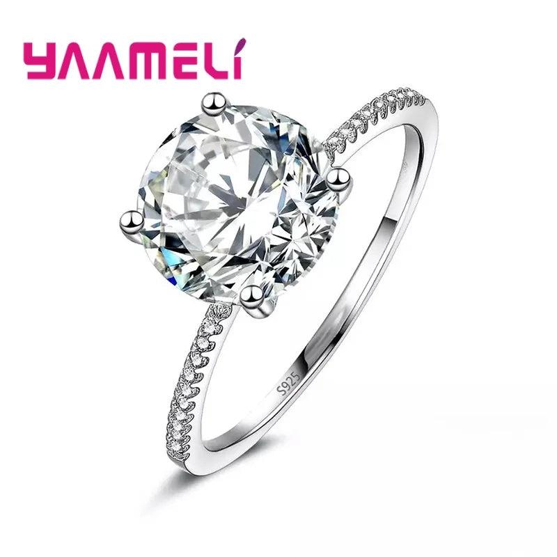 Big CZ Stone Finger Ring 925 Sterling Silver Top Wedding Jewelry