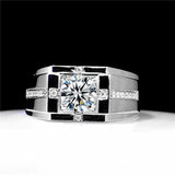 Adjustable S925 Silver Crystal Cross Square Pattern Ring