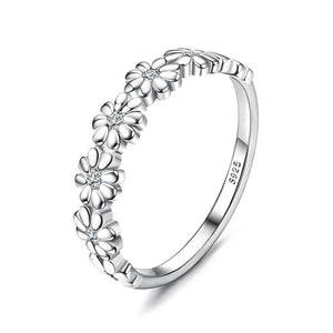 925 Silver Daisy Ring 18K Plated CZ Statement Wedding Ring