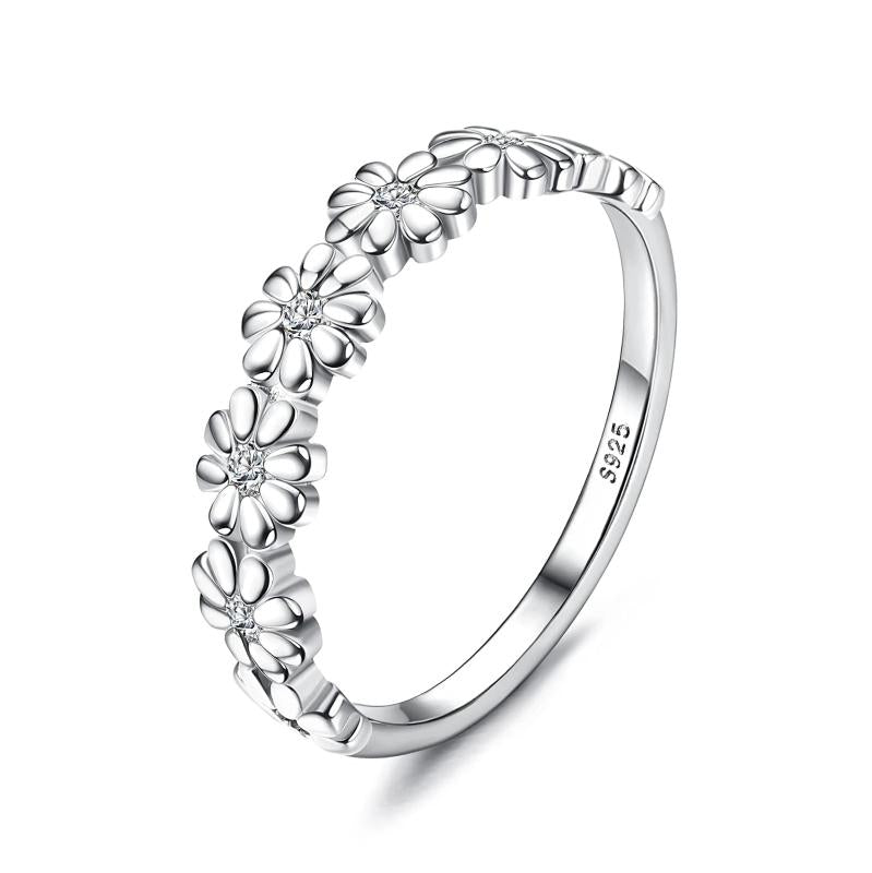 925 Silver Daisy Ring 18K Plated CZ Statement Wedding Ring