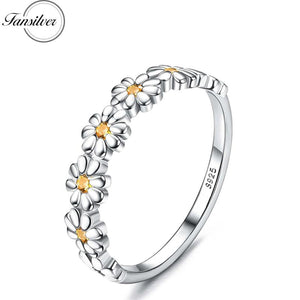925 Silver Daisy Ring 18K Plated CZ Statement Wedding Ring