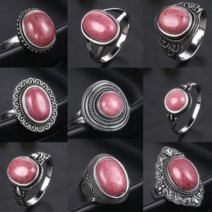 Natural Rhodochrosite Women's S925 Silver Wedding Ring