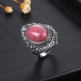 Natural Rhodochrosite Women's S925 Silver Wedding Ring