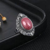 Natural Rhodochrosite Women's S925 Silver Wedding Ring