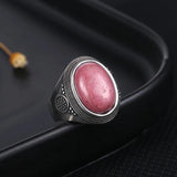 Natural Rhodochrosite Women's S925 Silver Wedding Ring