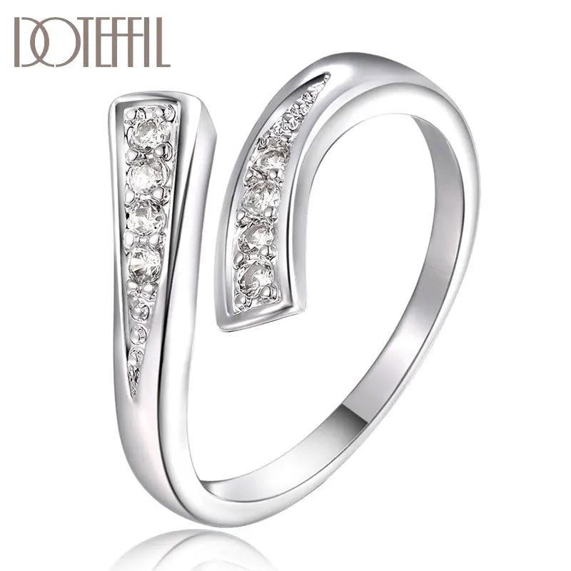 925 Silver Zircon Opening Ring for Women Wedding