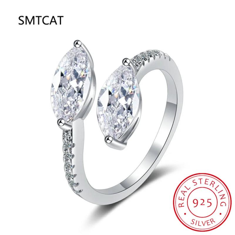 Real 925 Silver D Moissanite Rings Adjustable Ring Women Wedding