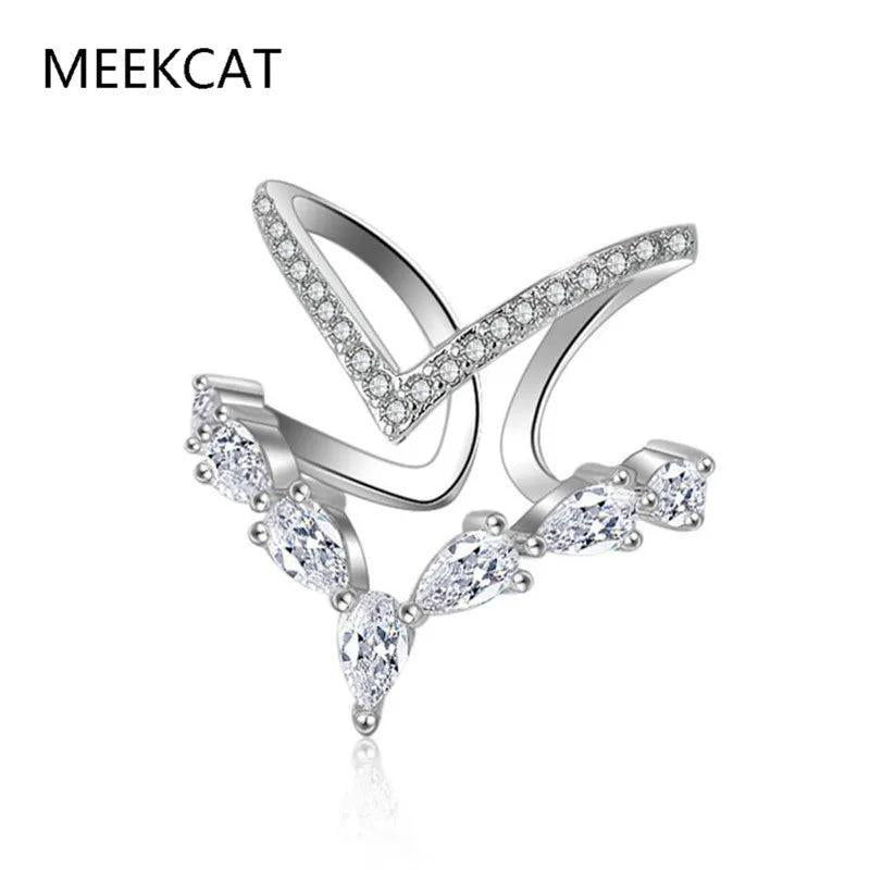 Delicate Double Layer V-shape Moissanite Ring Sterling Silver
