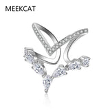 Delicate Double Layer V-shape Moissanite Ring Sterling Silver