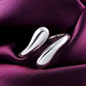925 Silver Water Drop Opening Ring Women Wedding Engagement Party Charm