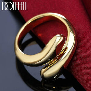 925 Silver Water Drop Opening Ring Women Wedding Engagement Party Charm