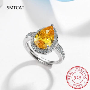 925 Silver Ring Water Drop Moissanite Citrine Engagement Jewelry