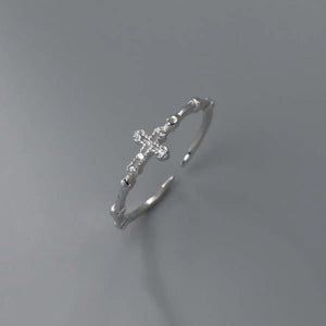 925 Sterling Silver CZ Opening Ring Vintage Cross Ring Party Jewelry