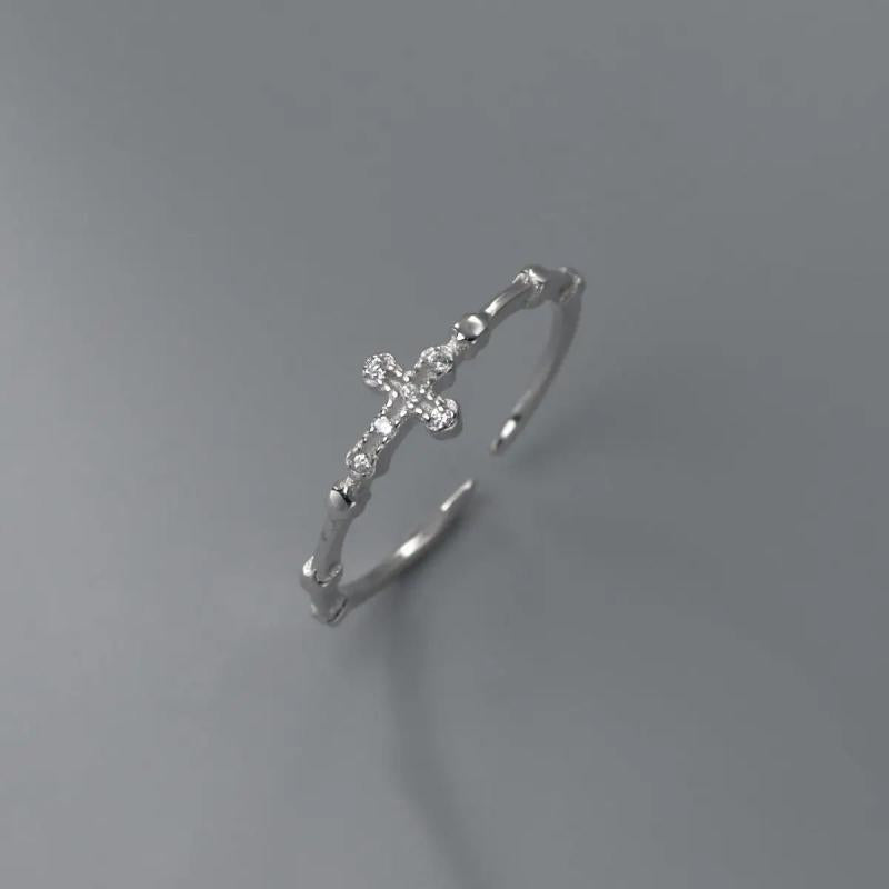 925 Sterling Silver CZ Opening Ring Vintage Cross Ring Party Jewelry