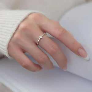 925 Sterling Silver CZ Opening Ring Vintage Cross Ring Party Jewelry