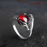 925 Sterling Silver Fox Ring Garnet Zircon Vintage Jewelry