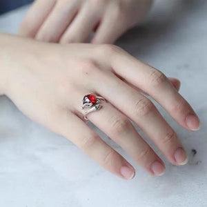 925 Sterling Silver Fox Ring Garnet Zircon Vintage Jewelry