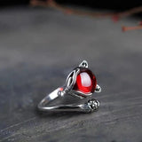 925 Sterling Silver Fox Ring Garnet Zircon Vintage Jewelry
