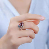 925 Sterling Silver Fox Ring Garnet Zircon Vintage Jewelry