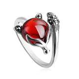 925 Sterling Silver Fox Ring Garnet Zircon Vintage Jewelry