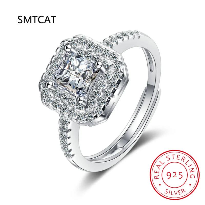 Moissanite Diamond Square Ring D 1CT 2CT Real 925 Sterling Silver For Women Wedd