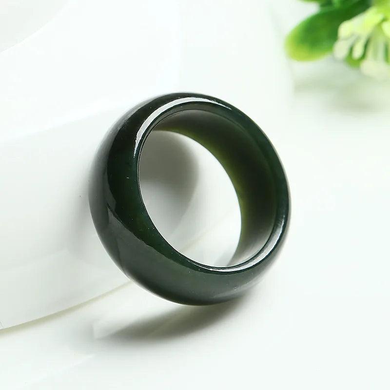 Hetian Cyan Jade Ring Fine Jewelry Gemstone Amulet Holiday Women Men
