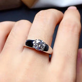 Solitaire Lab Moissanite Diamond Ring 925 Sterling Silver Men's Wedding Band