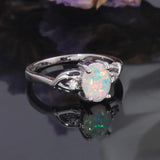 Fire Opal Ring with CZ 925 Sterling Silver Women's Wedding Jewelry