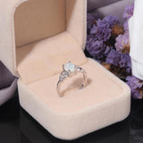 Fire Opal Ring with CZ 925 Sterling Silver Women's Wedding Jewelry
