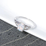 Fire Opal Ring with CZ 925 Sterling Silver Women's Wedding Jewelry