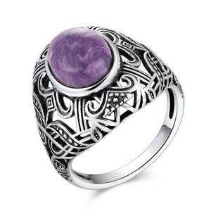 Charoite Silver Ring for Women Vintage Wedding Bands